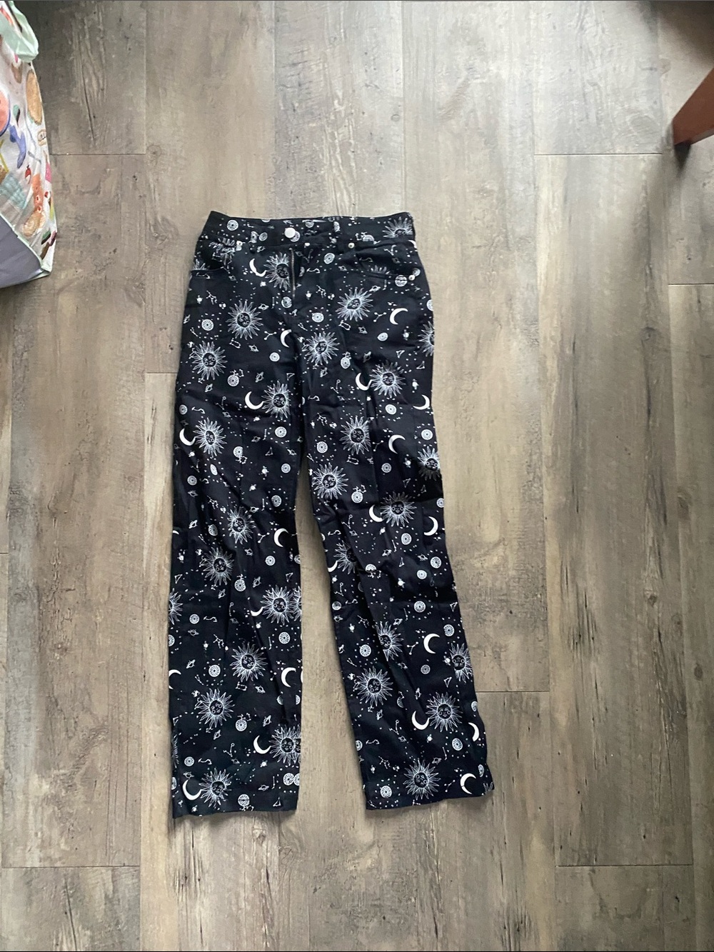 Urban Planet Black Moon & Sun Print Boot Cut Pants